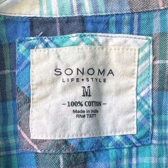 Sonoma Blue and Green Plaid Button Down Shirt - Picture 2 of 3